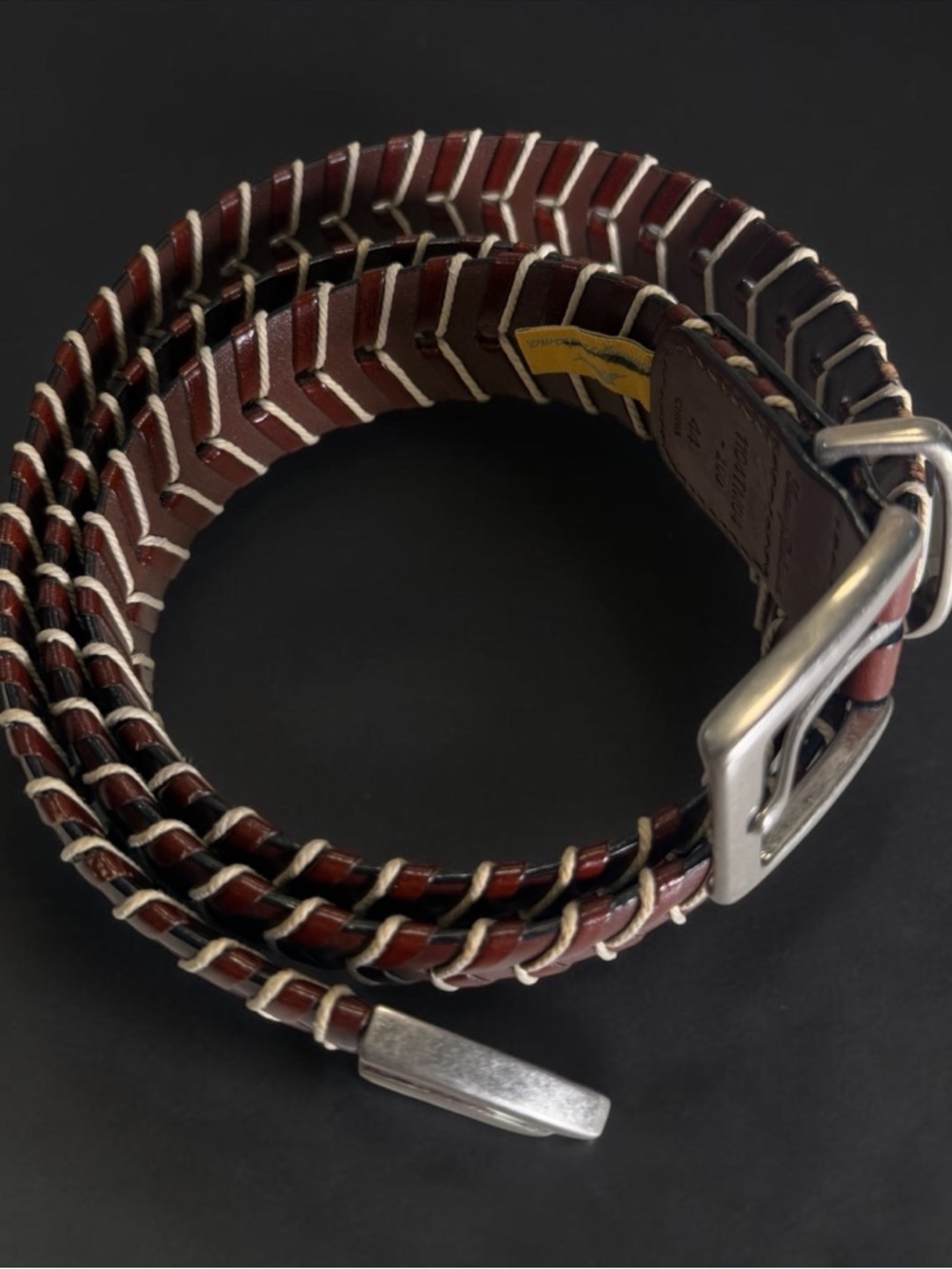 TOMMY BAHAMA Men's Brown Braided Leather Belt Solid Brass Buckle Size 44 - Picture 4 of 11